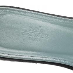 Pre Owned Hermes Sky Blue Epsom Calfskin Oran Sandals Size 36.5