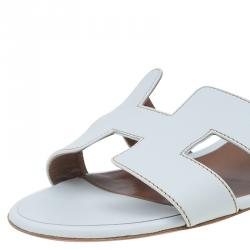 Hermes White Leather Oasis Slides Size 39.5