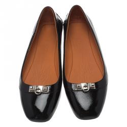 Pre Owned Hermes Black Patent Liberty Ballet Flats Size 38