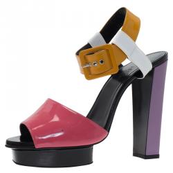 Hermes Multicolor Patent Ankle Strap Platform Sandals Size 40.5 