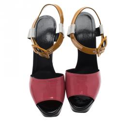 Hermes Multicolor Patent Ankle Strap Platform Sandals Size 40.5 