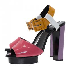 Hermes Multicolor Patent Ankle Strap Platform Sandals Size 40.5 