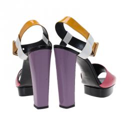 Hermes Multicolor Patent Ankle Strap Platform Sandals Size 40.5 