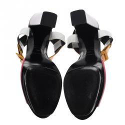 Hermes Multicolor Patent Ankle Strap Platform Sandals Size 40.5 