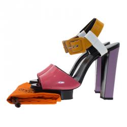 Hermes Multicolor Patent Ankle Strap Platform Sandals Size 40.5 