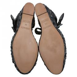 Hermes Black Braided Raffia Platform Wedges Size 38