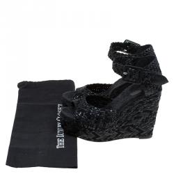 Hermes Black Braided Raffia Platform Wedges Size 38