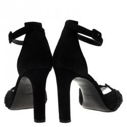Hermes Black Embellished Suede Krystal Ankle Strap Sandals Size 37.5