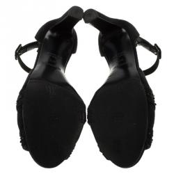 Hermes Black Embellished Suede Krystal Ankle Strap Sandals Size 37.5