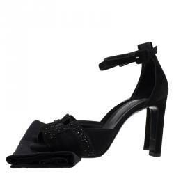 Hermes Black Embellished Suede Krystal Ankle Strap Sandals Size 37.5