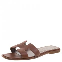 Oran leather sandal Hermès Brown size 6.5 US in Leather - 32888402