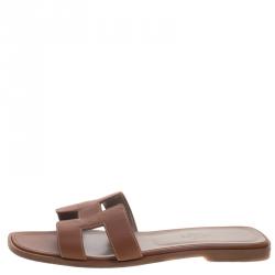 Hermes Brown Leather Oran Sandals Size 38
