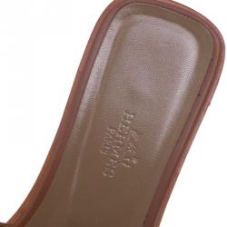 Hermes Brown Leather Oran Sandals Size 38