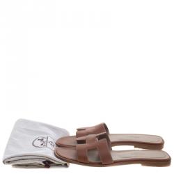 Hermes Brown Leather Oran Sandals Size 38