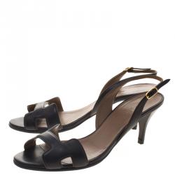 Hermes Black Leather Night Slingback Sandals Size 38