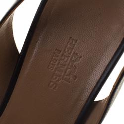 Hermes Black Leather Night Slingback Sandals Size 38