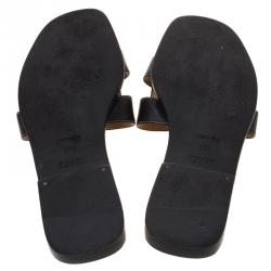 Pre Owned Hermes Black Leather Oran Sandals Size 37.5