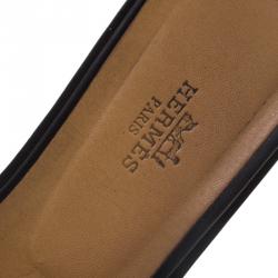 Pre Owned Hermes Black Leather Oran Sandals Size 37.5