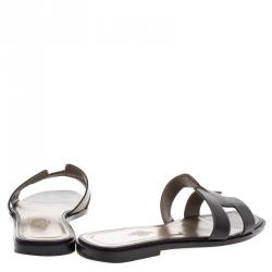 Hermes Black Leather Oran Sandals Size 39