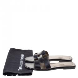 Hermes Black Leather Oran Sandals Size 39