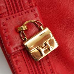 Pre Owned Hermes Red Leather Bag Charm Gloves