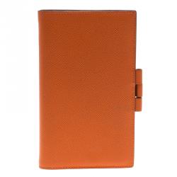 Pre Owned Hermes Orange Chevre Mysore Leather Vision Agenda Cover