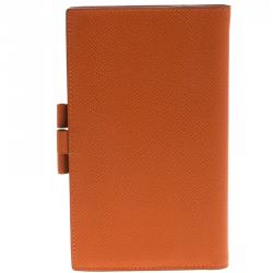 Pre Owned Hermes Orange Chevre Mysore Leather Vision Agenda Cover