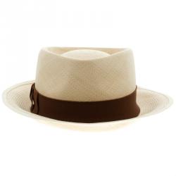 Pre Owned Hermes Beige Basket Weave Brown Ribbon Detail Panama Hat Size 59
