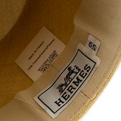 Pre Owned Hermes Beige Basket Weave Brown Ribbon Detail Panama Hat Size 59