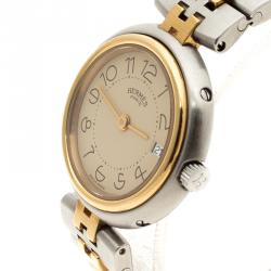 Hermes Beige Gold Tone And Stainless Steel Clipper Women's Wristwatch 25 mm