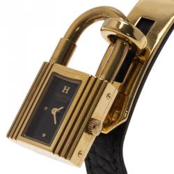 Pre Owned Hermes Black Gold-Plated Stainless Steel Kelly Women's Wristwatch 20MM
