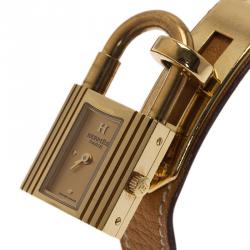 Pre Owned Hermes Gold Gold-Plated Stainless Steel Kelly Women's Wristwatch 20MM