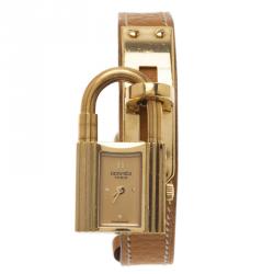 Pre Owned Hermes Gold Gold-Plated Stainless Steel Kelly Women's Wristwatch 20MM
