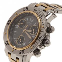 Pre Owned Hermes Grey Stainless Steel and Gold Clipper Diver Women's Wristwatch 34MM