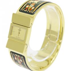 Hermes Gold Gold-Plated Stainless Steel Loquet Women's Wristwatch 20MM