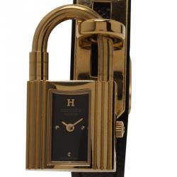Hermes Black Gold-Plated Stainless Steel Kelly Women's Wristwatch 20MM