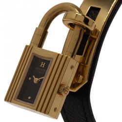 Hermes Black Gold-Plated Stainless Steel Kelly Women's Wristwatch 20MM