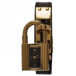 Hermes Black Gold-Plated Stainless Steel Kelly Women's Wristwatch 20MM
