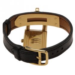 Hermes Black Gold-Plated Stainless Steel Kelly Women's Wristwatch 20MM