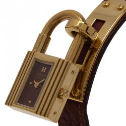 Hermes Burgundy Gold-Plated Stainless Steel Kelly Women's Wristwatch 20MM