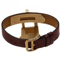 Hermes Burgundy Gold-Plated Stainless Steel Kelly Women's Wristwatch 20MM
