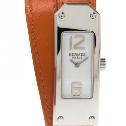 Pre Owned Hermes White Stainless Steel Kelly 2 Double Tour Women's Wristwatch 16MM