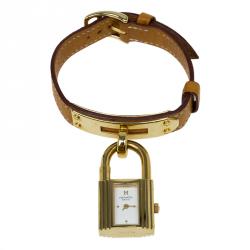 Pre Owned Hermes White Gold-Plated Stainless Steel Kelly Women's Wristwatch 20MM