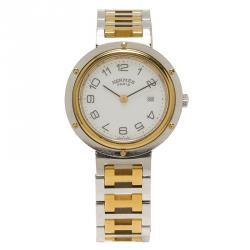 Pre Owned Hermes White Gold-Plated Stainless Steel Clipper Women's Wristwatch 30MM