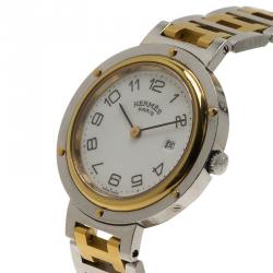 Pre Owned Hermes White Gold-Plated Stainless Steel Clipper Women's Wristwatch 30MM