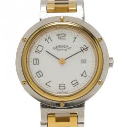 Pre Owned Hermes White Gold-Plated Stainless Steel Clipper Women's Wristwatch 30MM