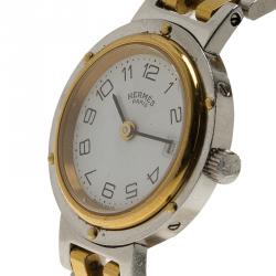 Pre Owned Hermes White Gold-Plated Stainless Steel Clipper Women's Wristwatch 24MM