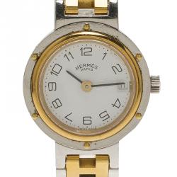 Pre Owned Hermes White Gold-Plated Stainless Steel Clipper Women's Wristwatch 24MM