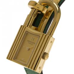 Hermes Champagne Gold-Plated Steel Kelly Women's Wristwatch 20MM 