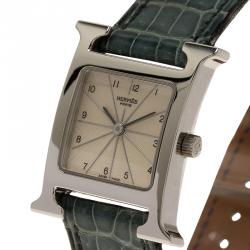Pre Owned Hermes White Stainless Steel Heure H Women's Wristwatch 21MM